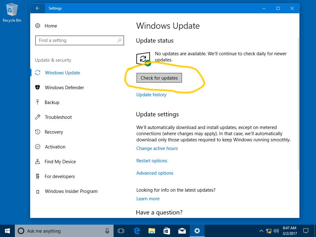 Using Windows update to find missing device drivers